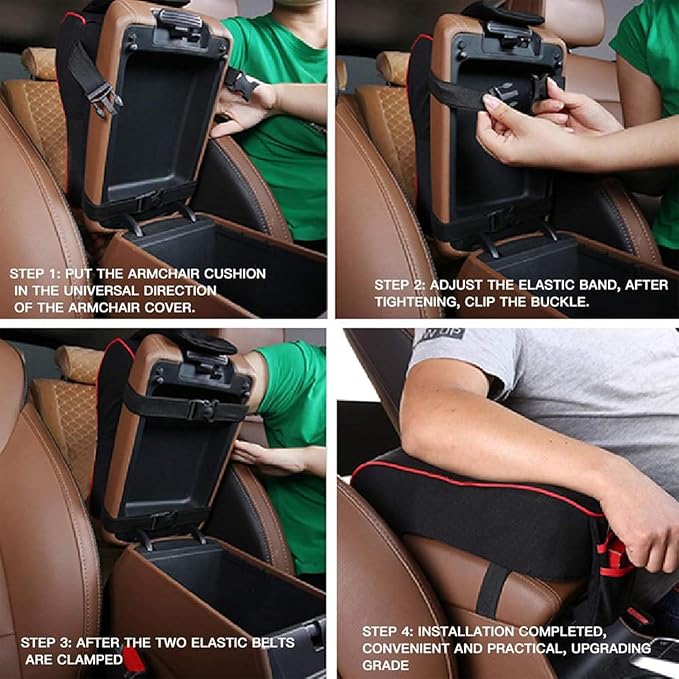 SPANICE Auto Center Console Armrest Pillow Pad, Car Armrest Cushion Soft Memory Foam with Phone Holder Storage, Pockets Bag Seat Cushion Universal Fit for Most Car (Black)