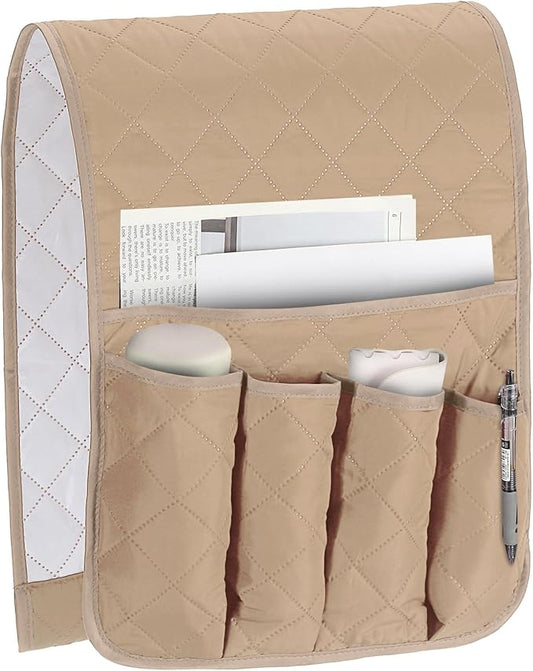 uxcell 1 Pcs Recliner Armchair Caddy, Couch Armrest Organizer with 5 Pockets for Bedside Sofa Remote Control Holder Magazine Phone Book Glasses (Beige, 35"x13")
