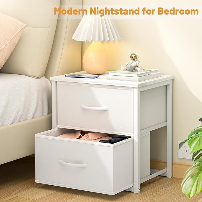 Stackable Storage Drawers, White Closet Organizer with Wooden Top & Metal Frame, Closet Storage Drawers for Clothes, Freestanding or Stackable Dresser for Bedroom, Living Room, Under Bed