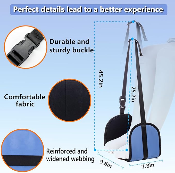 Perfitel Airplane Footrest Hammock, Adjustable Portable Travel Footrest with Thickened Foam, PVC Board, Breathable Soft Lining (Blue)