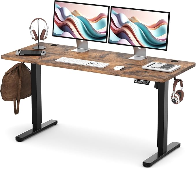 Monomi 59 inch Electric Standing Desk with Memory Preset, Adjustable Height Standing Desk for Home Office & Gaming, Large Computer Desk with Anti-Collision, Rustic Brown