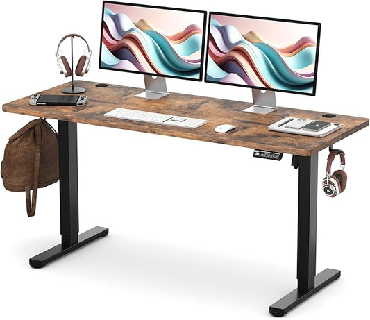 Monomi 59 inch Electric Standing Desk with Memory Preset, Adjustable Height Standing Desk for Home Office & Gaming, Large Computer Desk with Anti-Collision, Rustic Brown