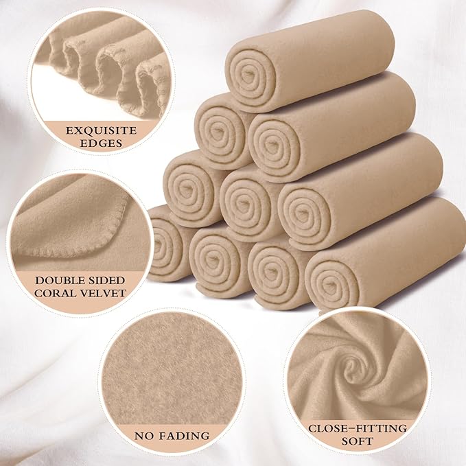 Kinlop Fleece Blanket Bulk 60 x 50 Inch Soft Lightweight Fleece Cozy Blanket Warm Throw Plush Pet Throw for Bed Couch Sofa Home Office Wedding Gifts Travel Camping(Khaki,40 Packs)