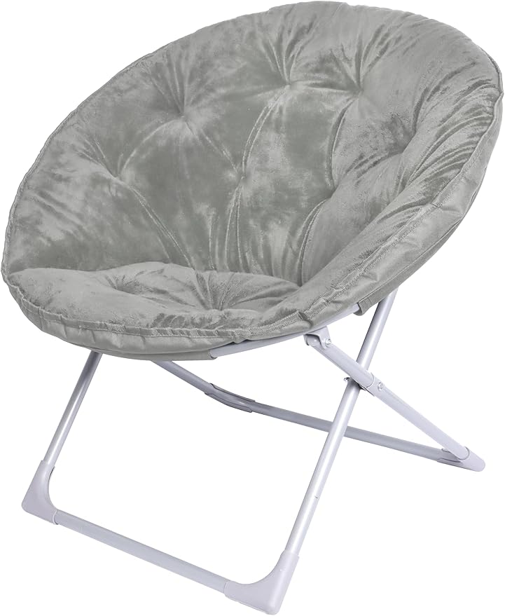 Amazon Basics Comfortable Faux Fur Saucer Shaped Chair with Foldable Metal Frame, Grey, 32.3"D x 27.2"W x 32.3"H