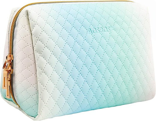 Aosbos Small Makeup Bag Travel Size Makeup Bag Cosmetic Travel Bag Cute Makeup Bags for Women Makeup Pouch Make Up Bag for Purse Gradient Green White
