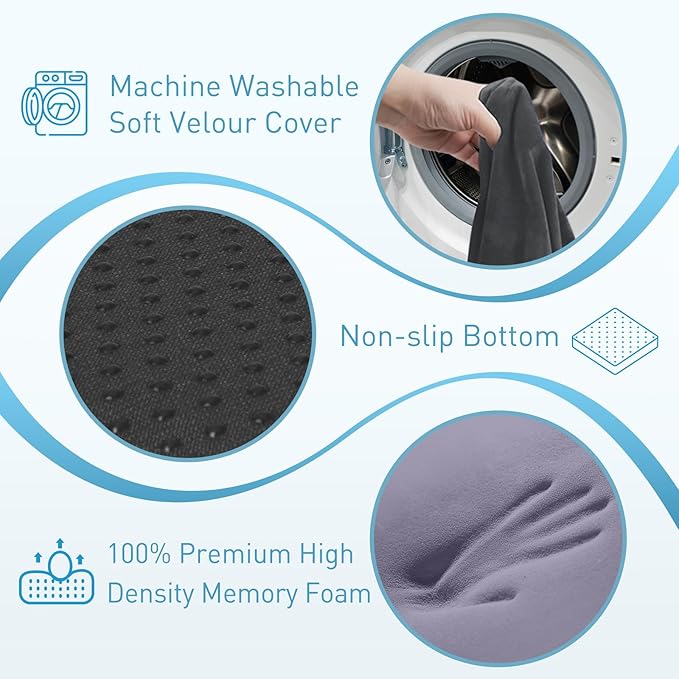 BlissTrends Seat Cushion,5.2in Thick Memory Foam Cushions for Office Chair, Car Seat, Airplane, Relieving Pressure Tailbone Sciatica Back Pain for Long Sitting Office Workers, Car Drivers Grey
