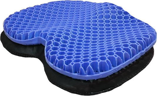 Blue Gel TPU Seat Cushion — Contoured Honeycomb Cooling Gel Cushion for Long Sitting, Pressure Relief for Tailbone & Sciatica, Non-Slip Washable Cover — 15.35 x 12.6 in