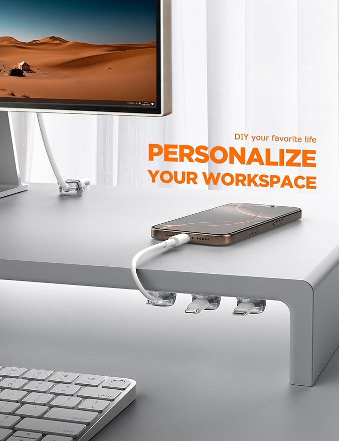 Cable Clips - Chfeila Latest Dual Spring Cord Organizer with Clasp Lock, 6Pack [Max Stability] Desk Cable Management, Adhesive Phone Charging Wire Holder for Nightstand/Car/Wall, Office Accessory