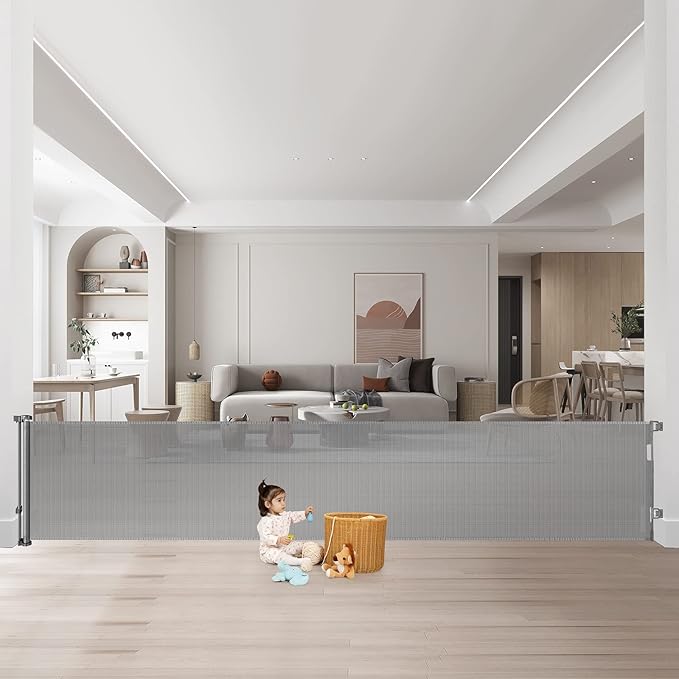 178 Inch Retractable Baby Gates Extra Wide Gates for Dogs Indoor Outdoor Large Baby Gate for Super Wide Openings Dog Gates for The House Extra Wide Long Baby Gate for Doorways Retractable Pet Gate