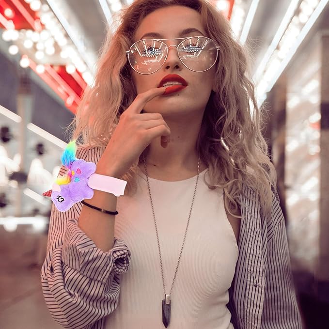 Abaodam Animal Slap Bracelet Unicorn Slap Bracelet Plush Stuffed Animal Hugger Snap Wrist Band for Kids Birthday Party