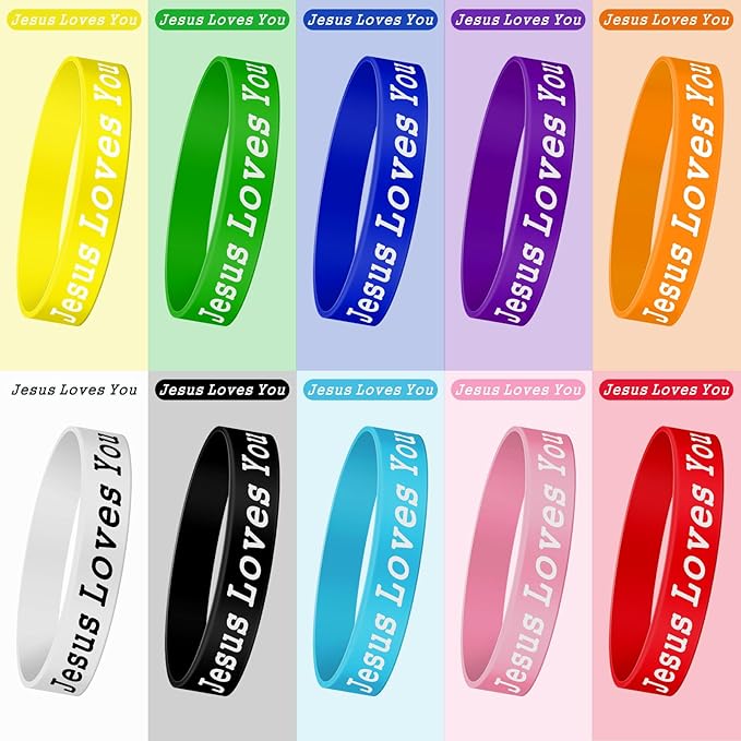 JUNEBRUSHS 42pcs Jesus Loves You Silicone Bracelets Bulk Colorful Christian Jesus Rubber Wristbands for Men Women Party Favors Gifts Supplies