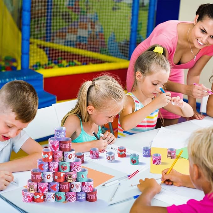 JOYIN 48 Pcs Valentines Day Slap Bracelets with Colorful Hearts and Animal for Party Favors, Kids School Supplies, Birthday presents, and Game Prizes