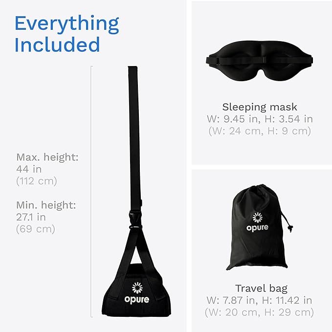 Airplane Foot Hammock for Plane Travel - Adjustable Foot Rest with Sleep Eye Mask Set- Best Airplane Gadgets - Long Flight Must Haves for Comfortable Leg Support