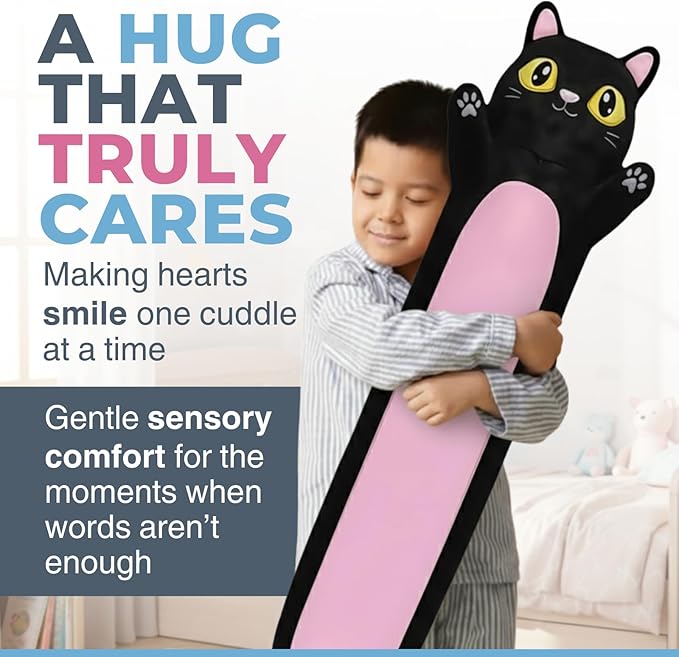 Black Cat Plush Body Pillow for Kids | Long Stuffed Animal Cuddle Pillow | Soft Hugging Toy | Plushie Gift for Girls & Boys | Long Plush Body Pillow for Sleep & Comfort | Small, 23 Inches