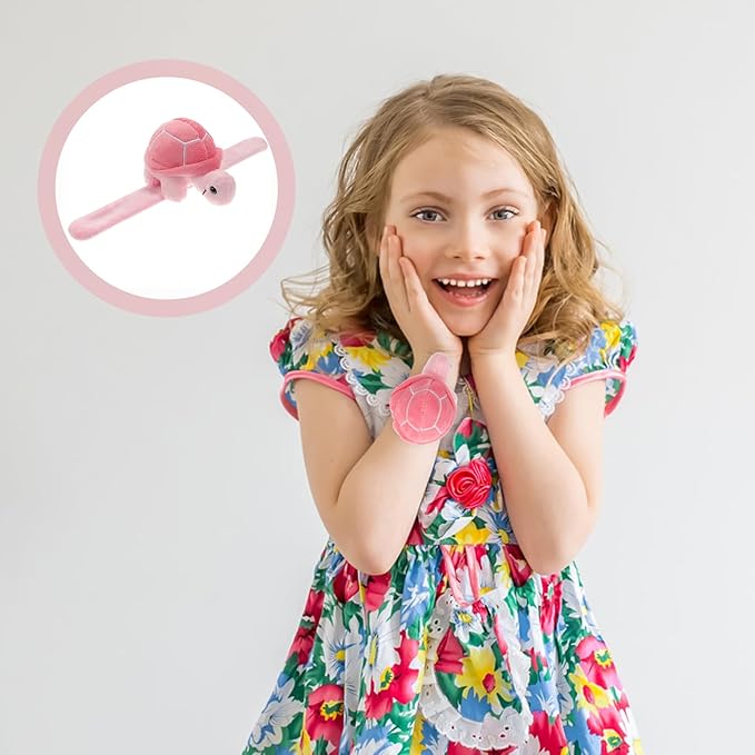 Gadpiparty Animal Slap Bracelets Turtle Snap Bands Stuffed Animals Huggers Plush Hug Slap Wristband Animal Slap for Kids Party Favors Supplies Pink