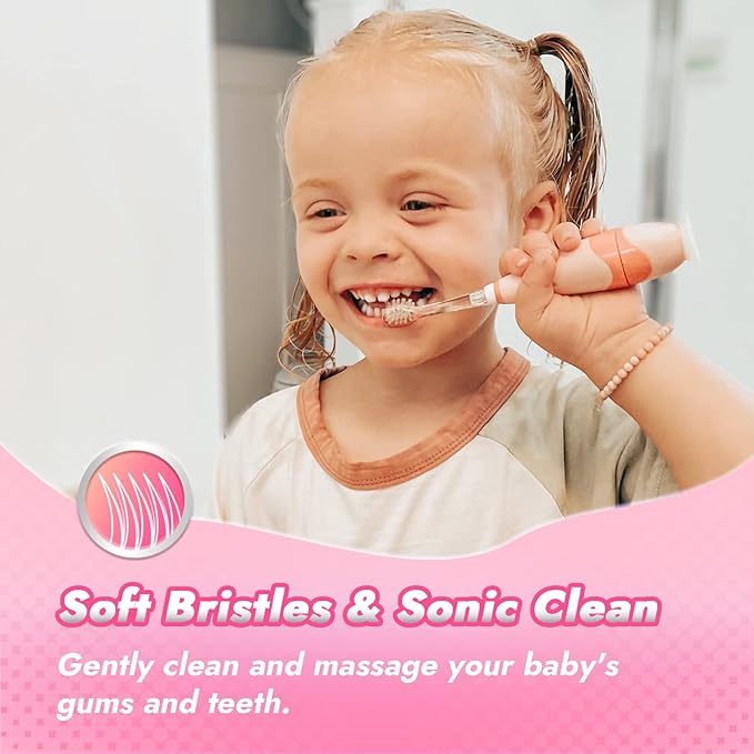 Papablic Toddler Sonic Electric Toothbrush for Ages 1-3 Years, Baby Electric Toothbrush with Cute Unicorn Cover and Smart LED Timer, 4 Brush Heads (Doris)