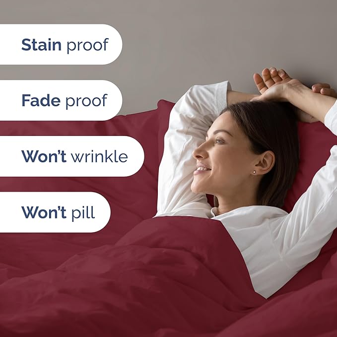 CGK Unlimited Duvet Cover Twin/Twin XL Size Set - Extra Soft Duvet Cover 68 x 90 with 1 Pillow Sham - Hotel Quality, Fade Free w/Zipper Closures & Ties - Bedding and Bed Linens Set (Burgundy)