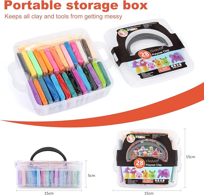 CiaraQ Polymer Clay Starter kit, Oven Bake Modeling Clay with Sculpting Tools, 28 Colors,1.7 lb