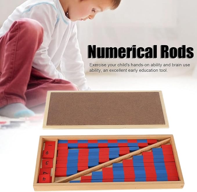 Jerliflyer Montessori Numerical Rods, Small Number Cuisenaire Rods,Wood Red Long Sticks Family Version Math Number Rods,Kid Education