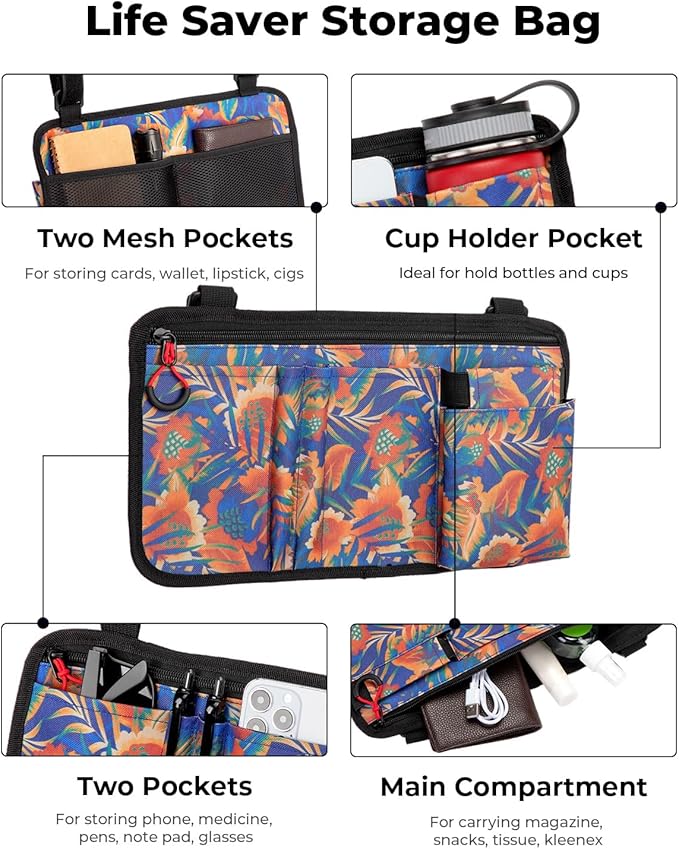 JOYTUTUS Walker Side Bag, Wheelchair Armrest Storage Pouch with Cup Holder, Wheelchair Accessories for Seniors, Walker Bag Cup Holder for Walker, Rollator, Electric Scooter or Wheelchair Orange