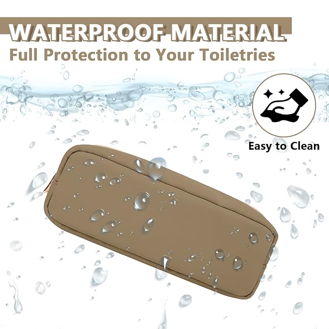 UIXIZQ Small Pencil Case Makeup Bag for Purse, Cute Pencil Pouch Preppy Nylon Makeup Brush Pouch with Zipper, Girls Portable Stationery Storage Case for Office School College(Slim-Khaki)