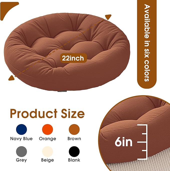 2Pcs Floor Pillows for Adults, 22x22x6 Inch Meditation Cushions, Large Round Sitting Cushion Living Room Memory Foam Pillow for Sitting (2, Brown, 22x22x6 Inch)