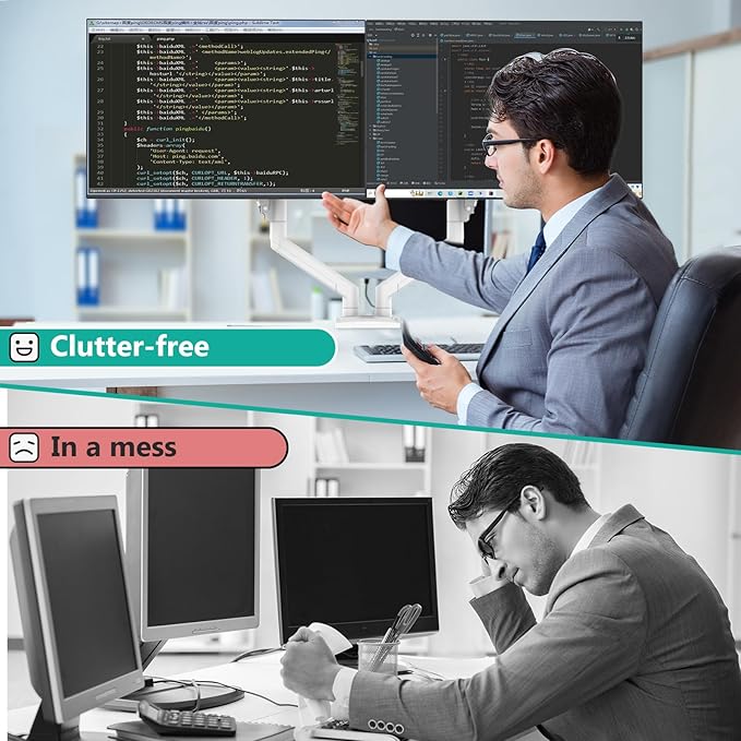 WALI Dual Monitor Stand, Adjustable Gas Spring Arm Monitor Mount for 2 Monitors up to 32 Inch,19.8lbs Capacity (GSMP002W), White by WALI