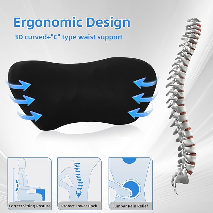 Lumbar Support Pillow for Office Chair - Lumbar Pillow for Car - Ergonomic Lumbar Support Pillow for Car Back Support Cushion