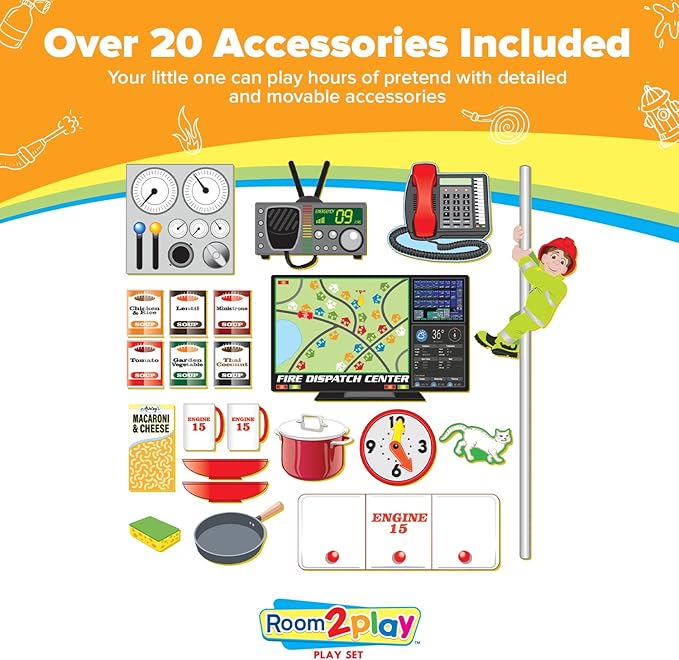 Fire Station - Large Kids Pretend Play Set for Toddlers Ages 3+ Years –Wooden Toy Playset Folds Away for Easy Storage with 20 Fun & Interactive Pieces