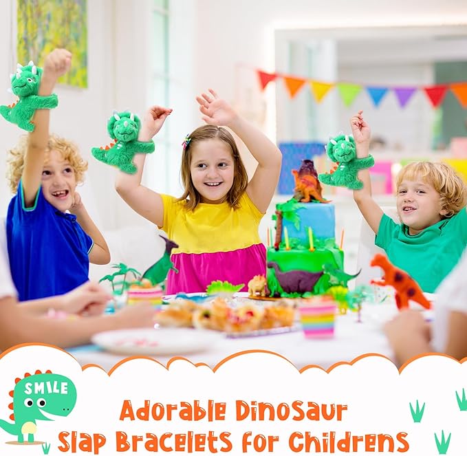 4 Pcs Huggers Butterfly Dinosaur Stuffed Animal Slap Bracelets for Kids, 8 Inch Plush Animal Wrist Cute Snap Bracelets in Bulk for Boys and Girls Birthday Gifts Party Favors(Dinosaur)