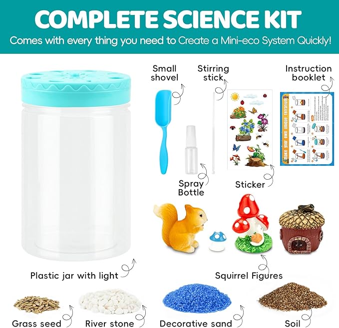 Light Up Terrarium Kit for Kids,Squirrel Gardening Kit for Boys and Girls,Creative Educational Gardening Toy,Arts and Crafts Activity Kits,Birthday Gifts for Ages 4 5 6 7 8-12