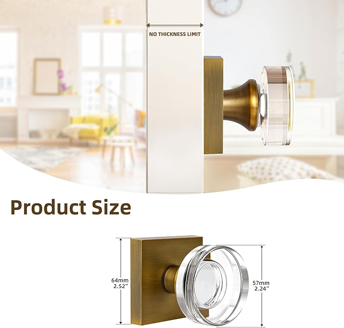 coolnews 4 Pack Antique Brass Door Knob Dummy Door Knobs Crystal Door Knobs Interior, Old Style Door Knob Square Glass Door Knob Antique Door Handle for Pantry Closet Bifold Door Knob