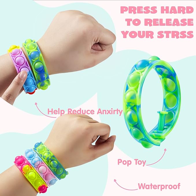 JOYIN 36 Packs Valentines Day Pop Fidget Bracelet, Multicolor Stress Relief Finger Press Bracelets Wristband Fidget Toys for Kids Valentine's Classroom Exchange, Valentine's Party Favors