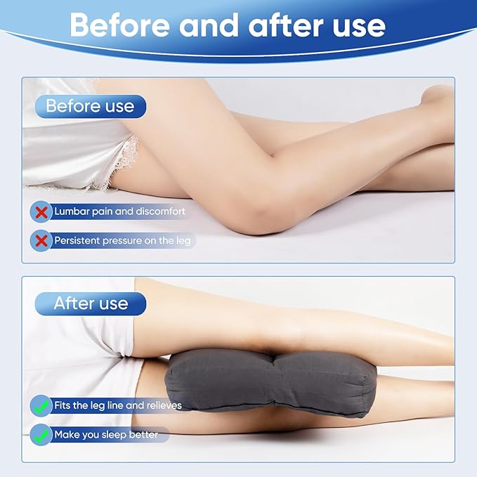 MINUPWELL Knee Pillow for Side Sleepers, 3" Leg Pillow for Side Sleeping, 100% Cotton Fabric Pillow for Between Knees While Sleeping - High Support Alternative for Relieving Leg, Back, and Knee Pain