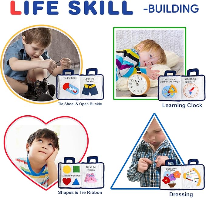 Jollybaby Baby Soft Busy Books -My Quiet Book, Travel Toy & Montessori Sensory Educational, 10 Preschool Learning Activities for 1 2 3 Year Old Toddlers Boy Girl(Blue)