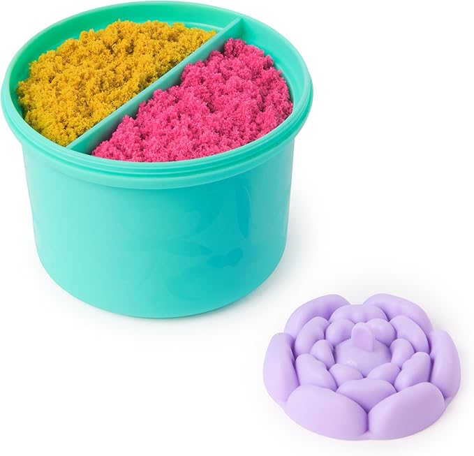 Kinetic Sand, SquishBlossom Blooming Flower with 8oz Neon Yellow & Pink Play Sand, Pot & Molds, Gifts for Mom & Kids, Arts and Crafts Sensory Toys