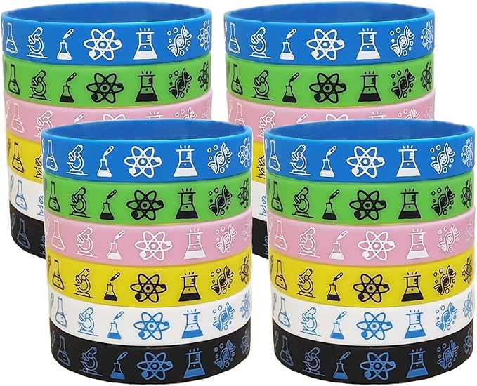 24 Science Rubber Bracelets Silicones Wristbands Future Mad Scientist Natural Science Arts Birthday Baby Party Favors Decorations