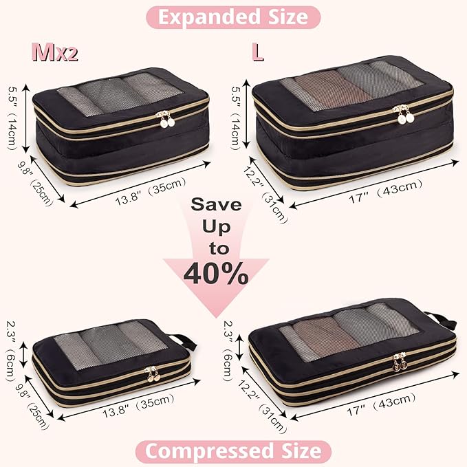 Expandable Double-Sided Compression Packing Cube，3 Set Lightweight Double Deck Organizer Bag Carry on Luggage Backpack Suitcases，Women Travel Accessories for Separate Clean and Dirty Clothes