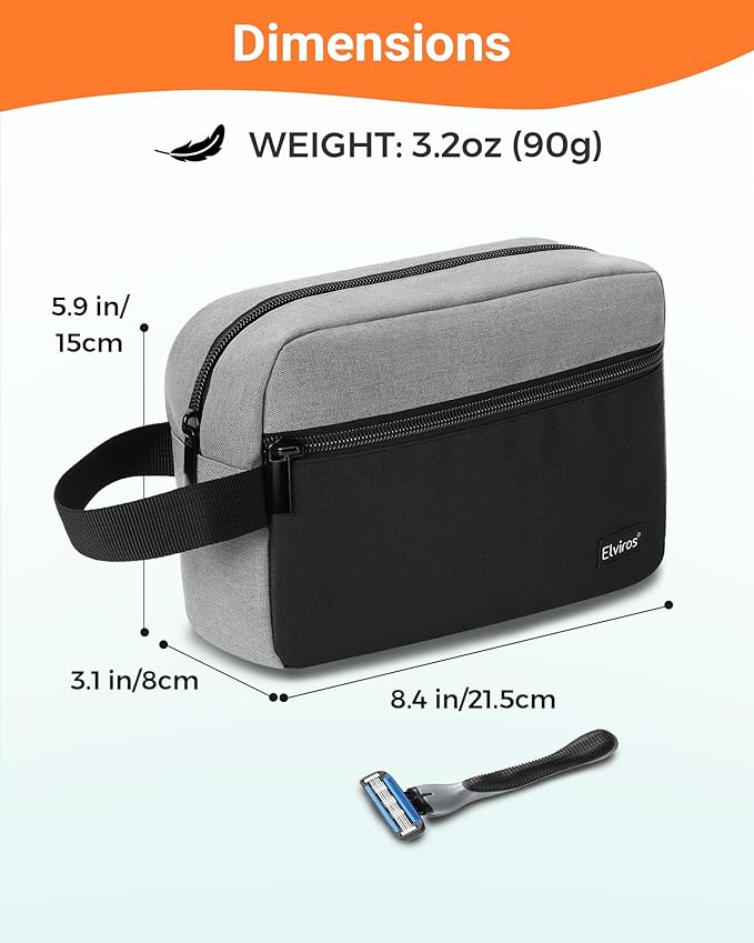 Elviros Travel Toiletry Bag for Men Hanging Toiletries Dopp Kit Small Bathroom Hygiene Tool and Medicine bag for Traveling Essential Shaving Pouch,Gifts for Men(Grey&Black)