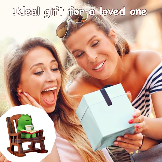 Mini Frog Trinkets and Cat Figurines, Tiny Frog Figurine with Rocking Chair for Office Desk Decor, Funny Gifts for Mom Grandma, Cute Miniature Frog Figurine Gift for Frog Lovers, Fairy Garden Decor