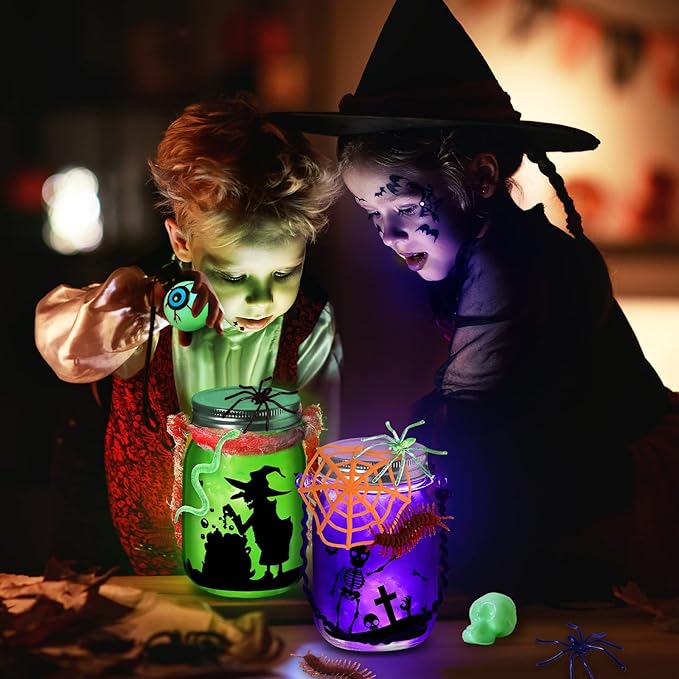 Halloween Crafts Activities For Kids Ages 4-12 ,3 pcs Glass Mason Jar for School Halloween Art Activities,Classroom Prizes,Halloween Craft Supplies,DIY Lantern Jar for Gifts Halloween Party Favors