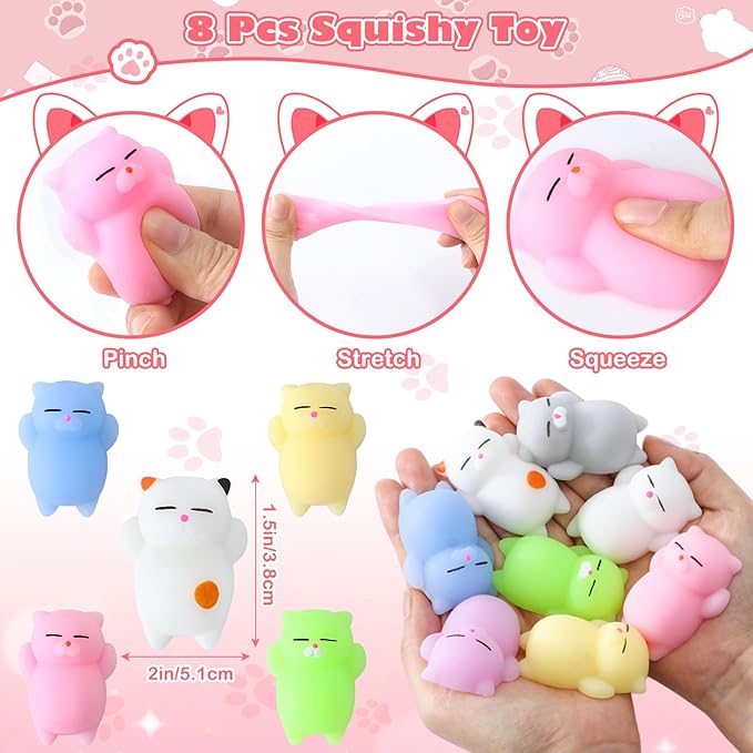 Cat Party Favors Birthday Supplies for Girl Kid Sequin Headband Squishy Toy Keychain Tattoo Sticker Stamper Slap Bracelet Goodie Bag Stuffer Pinata Cat Themed Party Favors Birthday Party Supplies