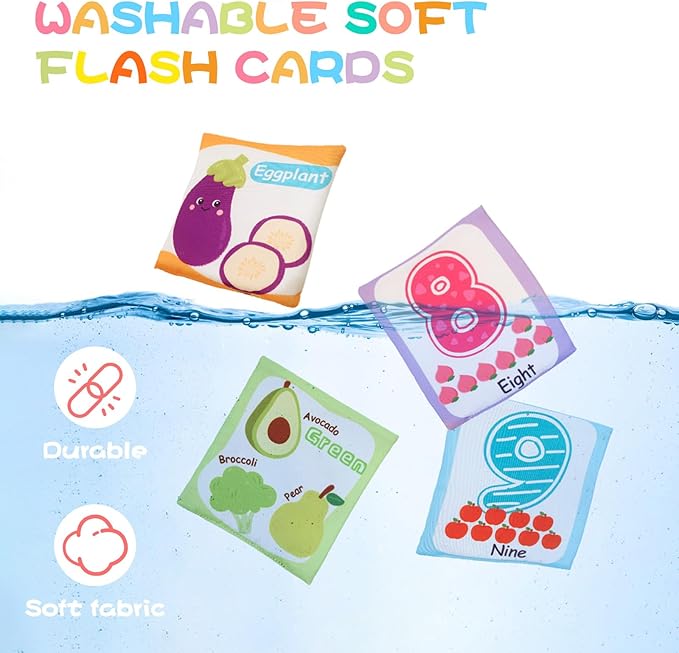 Jollybaby Reusable Soft Flash Cards for Baby 0-6-12-18 Months, Preschool Learning Resource Toys for Toddler 0-1-2-3-4 Years, Montessori Sensory Sight Words Numbers Toys for 0-6-12 Months Baby Gift
