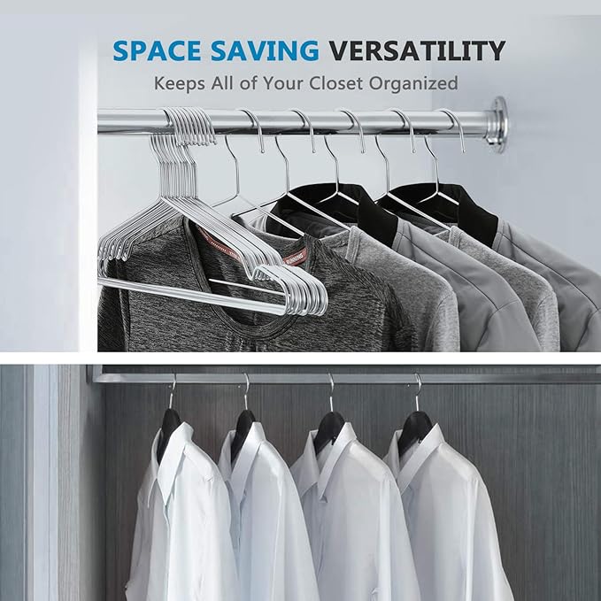 Fayleeko Wire Hangers 17.7 Inch Coat Hangers Strong Heavy Duty Stainless Steel Metal Hangers Ultra Thin Space Saving Clothes Hangers (50 Pack)