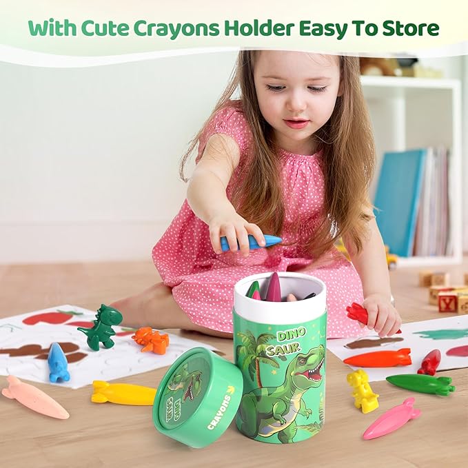 DreamCandy Rocket and Dinosaur-Shaped Crayons,36PCS Non Toxic Washable Toddler Crayons for Kids and Toddlers,Art Supplies Drawing Coloring Crayon Set,Gift for Boys and Girls,Back to School