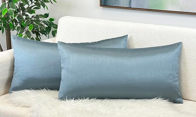 Aiking Home 12x24 Inches Faux Silk Rectangular Throw Pillow Cover, Zipper Closure, Slate (Set of 2)