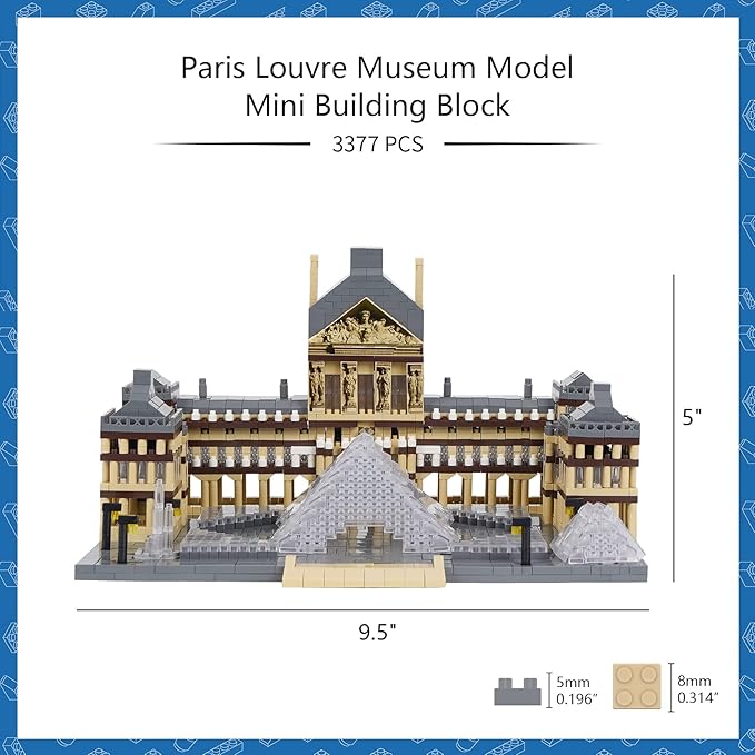 Architecture Louvre Micro Building Blocks Set, 3377 PCS World Famous Architectural Model Educational Toys Building Bricks