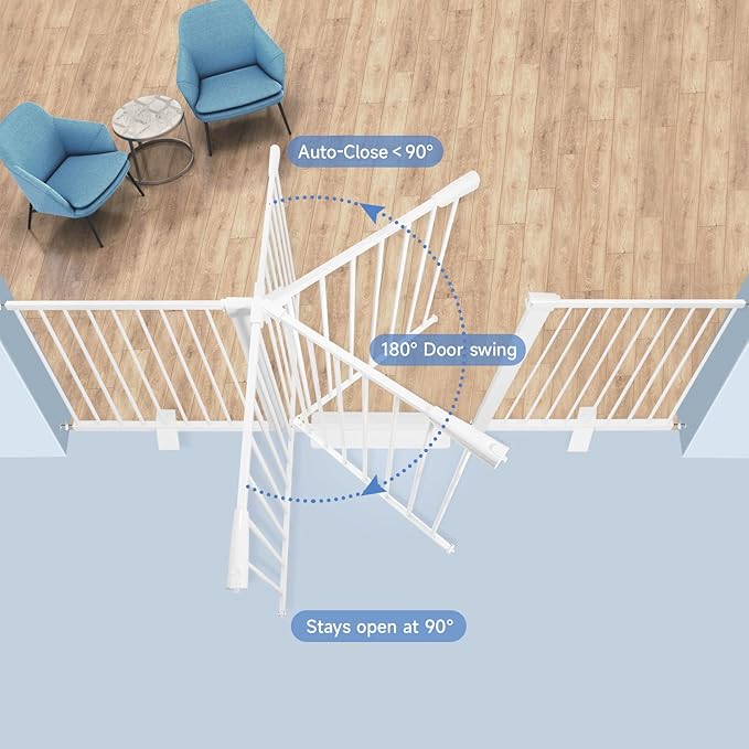 Extra Tall and Wide Baby Gate for Stairs, Child Gate, Auto Close Safety Baby Gate, Durability Dog Gate for The House, Doorways. Gates for Dogs Indoor, White Pressure Baby Gate.