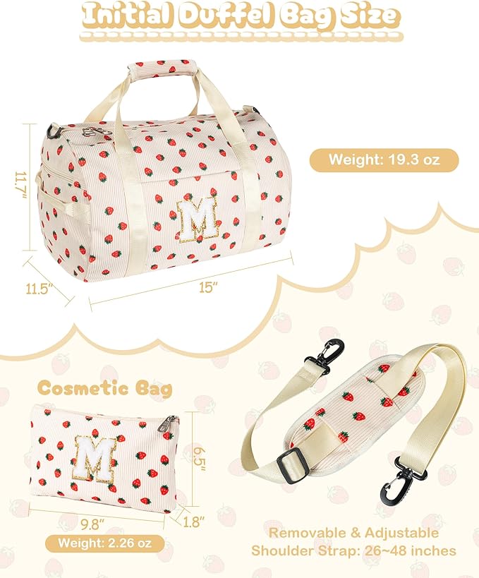 Tween Girl Gifts Trendy Stuff, Girls Gym Bag, Kids Personalized Weekend Duffel Bags with Shoe Compartment, Initial Travel Tote with Makeup Bag, Gift for 3 4 5 6 7 Year Old Kid (Letter T)