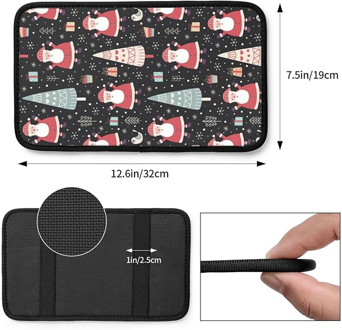 Cute Winter Santa Christmas Trees Gifts Snowflakes Snow Tree Black Auto Center Console Armrest Pad Universal Car Center Console Cover Seat Box Cover For Sedan, Van, Suv, Truck Car Accessorie